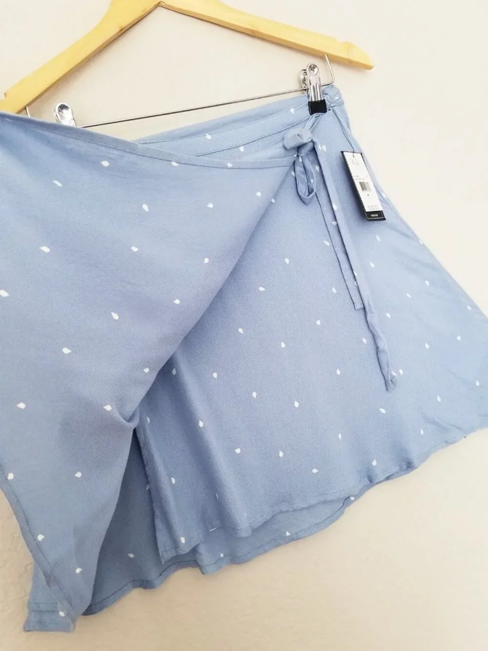 NEW Volcom Light Blue April March Mini Wrap Skirt M Logo Dots Beach Coverup $45
